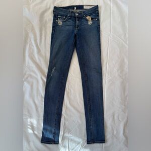 rag & bone Distressed Dark Blue Skinny Jeans